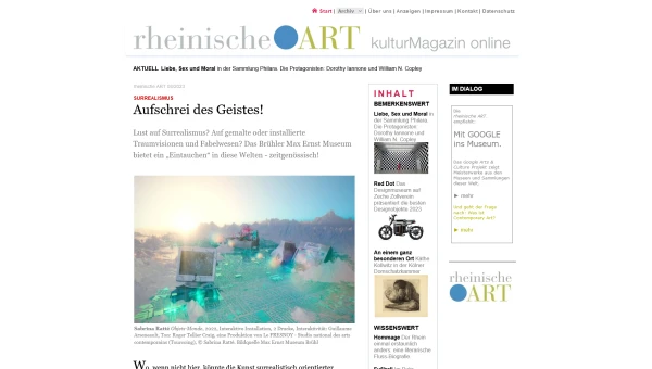Website des Kunstmagazins rheinischeART