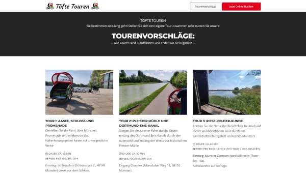 Website von Töfte Touren, Rikscha-Touren in Münster